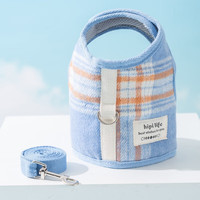 神经猫 狗狗牵引绳秋冬天背心式保暖小型幼犬比熊胸背带猫咪狗链子 蓝色格纹（特惠款） S（建议体重1-6斤）