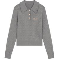 妖精的口袋Polo领miu系红色针织衫女2025春季修身内搭打底衫 低调灰色 M