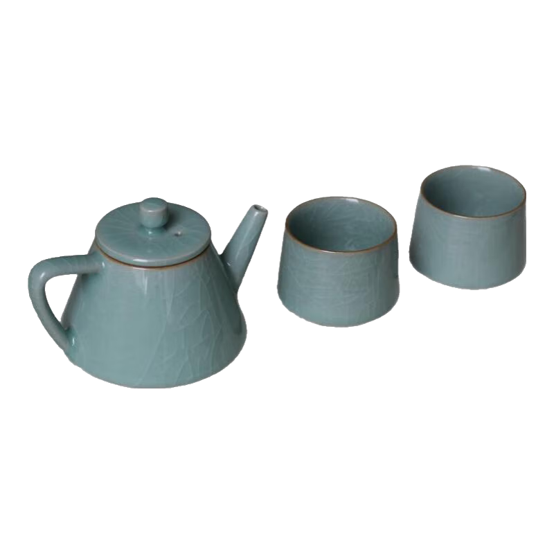 涵青堂龙泉哥窑茶壶功夫茶具套组陶瓷长嘴家用泡茶壶青瓷冰裂纹茶杯 一壶二杯（无礼盒）