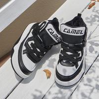 骆驼 【加绒保暖高帮板鞋】运动鞋女秋冬款女鞋革面防风厚底板鞋