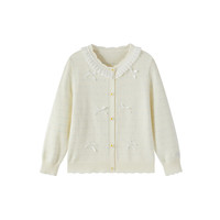 迪士尼（Disney）女童纯色毛衣针织衫2025秋季甜美儿童圆领上衣毛衫外套 白色 160