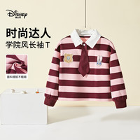 迪士尼（Disney）疯狂动物城女童条纹长袖T恤2025秋季儿童卡通假两件宽松上衣 粉色 160