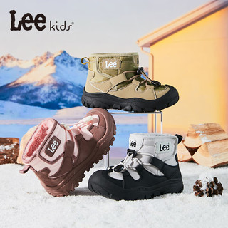 LEE KIDS童鞋冬季儿童雪地靴加绒防滑棉靴女童棉鞋子男大童防水中筒靴 黑灰 36 【内长23.5cm适合脚长22.5-23.0cm】