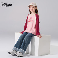 迪士尼(Disney)疯狂动物城女童长袖T恤2025秋季新款洋气拼色透气中大童打底上衣 红色 150