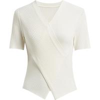 红袖小众设计感针织衫夏季2024女装 肌理感交叉高级V领女神上衣 浅米005 S