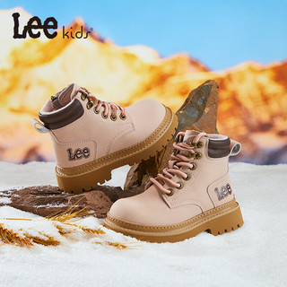LEE KIDS童鞋冬季儿童马丁靴男大童户外防滑短靴子女童鞋百搭休闲皮靴 粉色 33 【内长20.9cm 适合脚长19.9-20.4cm】