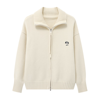 Basic House/百家好翻领双头拉链毛衣冬加厚时尚小狗刺绣开衫外套 白色 S