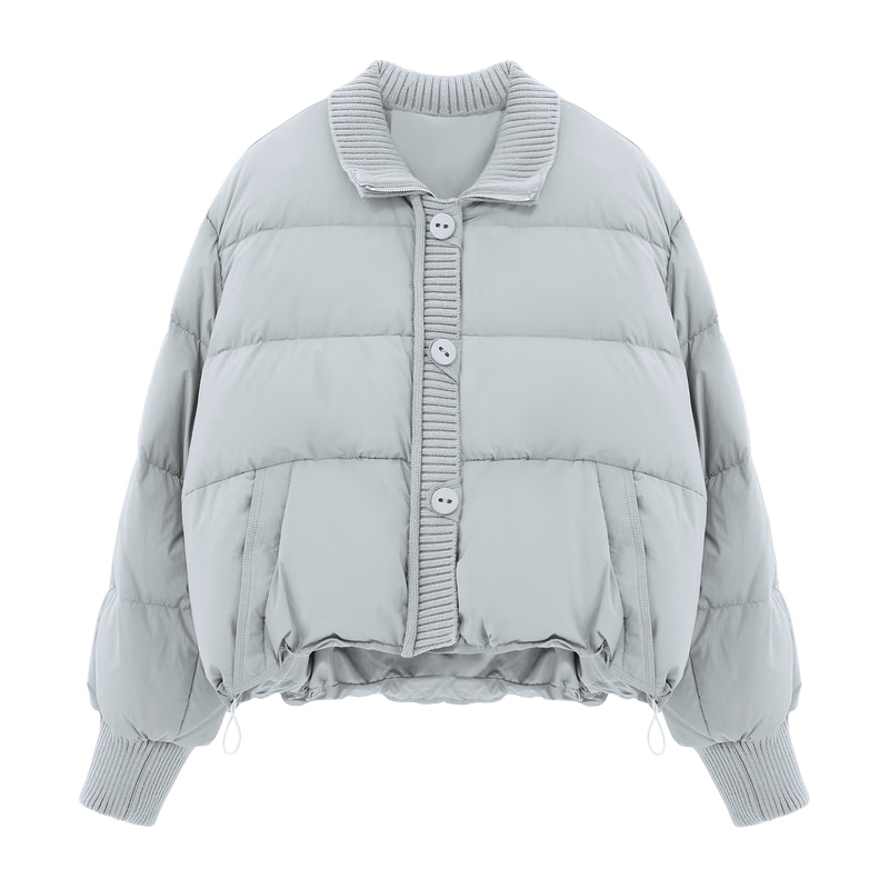 Basic House/百家好针织立领短款羽绒服冬季加厚90白鸭绒外套 浅蓝 L