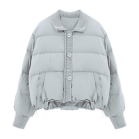 Basic House/百家好针织立领短款羽绒服冬季加厚90白鸭绒外套 浅蓝 M
