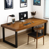 萧众 实木电脑桌台式家用原木简易书桌卧室书房写字学习桌办公长条桌电竞工作台直播桌子 灰棕色120*50*75包边厚5CM