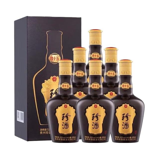 年货大集、淘金币可用：珍酒 珍十五 53度 酱香型白酒 500ml*6瓶 整箱装