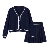 英氏（YEEHOO）儿童套装女童毛衣秋季两件套针织衫上衣裙子含羊毛秋装中大童装 暖融织语-深蓝 170