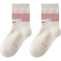 YeeHoO英氏3双装儿童袜子男女童秋冬加厚棉质蓄热抑菌除臭亲肤透气毛圈袜 粉系嘟熊 【3双装】 3双 L