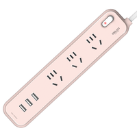 DELIXI 德力西 遇见系列 CD98E-DK3X3U 新国标插排 三位USB五孔 心动粉 1.6m