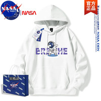 NASA ABOUT联名美式连帽卫衣男秋冬季常规大码时尚简约印花外套衣 白色 S