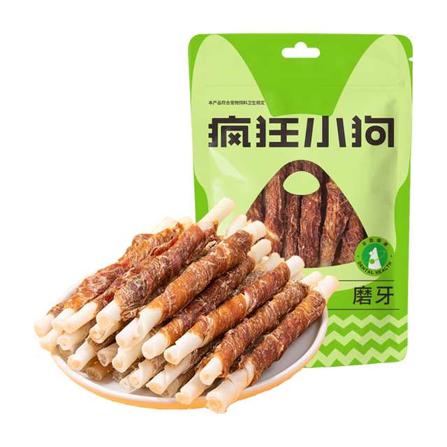 疯狂小狗 宠物狗狗零食成犬幼犬通用洁齿耐咬磨牙棒  天然鸭肉牛皮卷100g