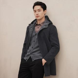 EMZ   【 绵羊毛桑蚕丝】冬男士商务休闲大衣西装版型连帽保暖
