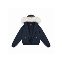 【Achock店】加厚毛领连帽棉衣外套防风带毛保暖棉服派克服男 藏青色 L