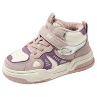 百丽童鞋儿童棉鞋男童加绒运动鞋2024秋冬时尚女童高帮板鞋宝宝鞋 复古粉-DE4543 30码 脚长18.8-19.4cm
