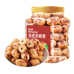 百历坚 去皮无核枣新疆红枣蜜饯果干免洗脱皮枣400g/罐