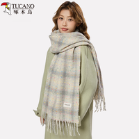 啄木鳥2025春格纹围巾女保暖百搭韩版氛围感加厚显白围脖