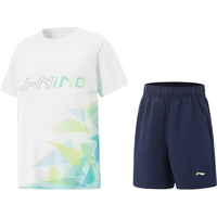 李宁 LI-NING童装儿童运动套装男女小大童排湿速干比赛服120YATV021-3 标准白/深盏蓝/浅柠黄-3