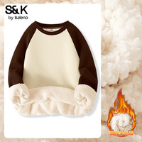 班尼路（Baleno）S&K系列加绒卫衣女装重磅加厚羊羔绒保暖连帽套头外套冬上衣 咖啡#纯色 【羊羔绒插肩圆卫】 L