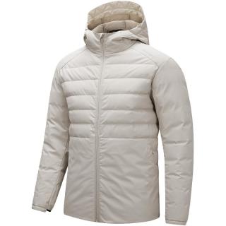 卡尔美（KELME）运动羽绒服男轻型鸭绒保暖连帽外套足球训练上衣 卡其 M