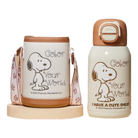 史努比（SNOOPY）双饮儿童保温杯吸管直饮316不锈钢大容量带杯套水壶580ML咖 咖580ML【直饮+吸管带杯套】