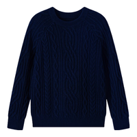 英氏（YEEHOO）儿童毛衣男女童针织衫冬季加厚毛衣保暖含羊毛冬装中大童装拜年服 复古绞花-深蓝 【软糯羊毛&厚款】 165