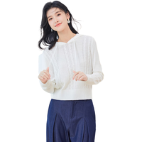 金菊女士连帽羊毛衫长袖秋冬季系带麻花通勤时尚女式针织衫 白色 L 