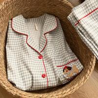 帕兰朵 【空气棉】睡衣女秋冬加厚高级感保暖可外穿蓝格小狗家居服套装