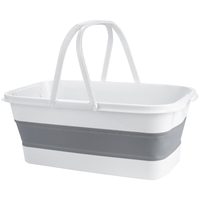 晗畅折叠水桶拖把桶长方形家用压缩折叠大水桶便携式塑料加厚拖布桶拖 灰白色 48*27*18cm