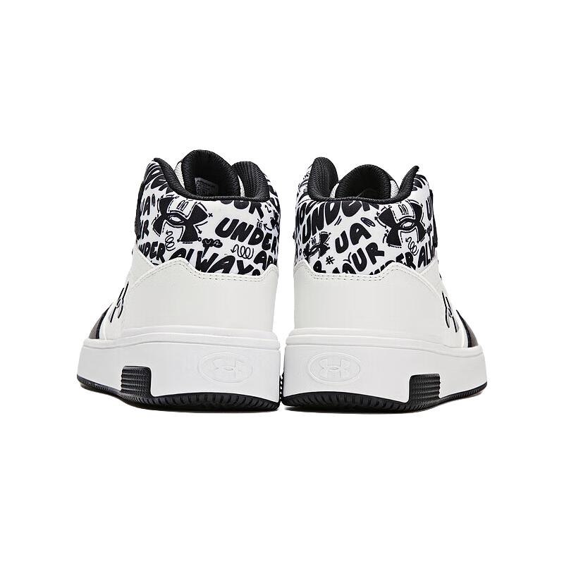 UNDER ARMOUR安德玛儿童板鞋男女童休闲板鞋冬款防撞耐磨儿童中帮运动板鞋 白/黑
