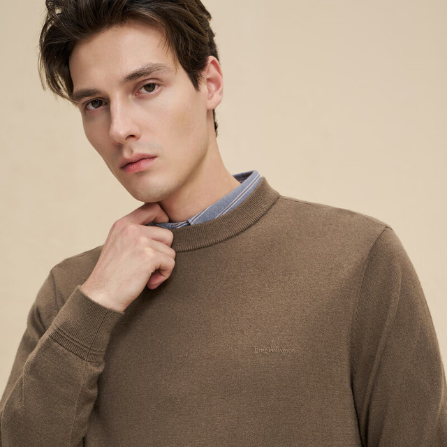 EMZ 鄂尔多斯 100％美利奴羊毛圆领休闲男针织羊毛衫