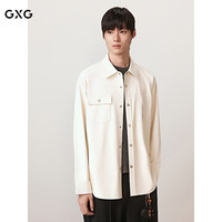 GXG男装 米白简约休闲翻领长袖衬衫式软夹克男士#G24X033013
