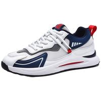 男鞋春秋透气轻便男士休闲鞋百搭网面鞋薄款爆米花超轻跑步运动鞋 白灰蓝 40