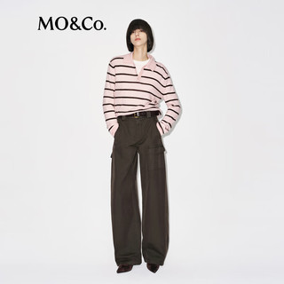 MO&Co.针织衫2025冬轻暖智性翻领条纹POLO衫毛衣宽松落肩MBE4SWT086 粉红条纹 L /170