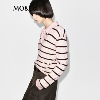 MO&Co.针织衫2025冬轻暖智性翻领条纹POLO衫毛衣宽松落肩MBE4SWT086 粉红条纹 L /170