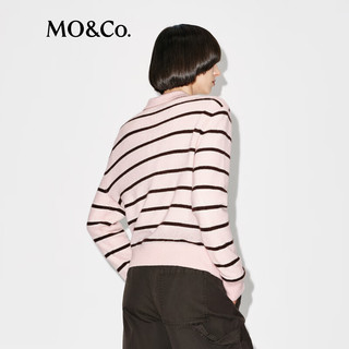 MO&Co.针织衫2025冬轻暖智性翻领条纹POLO衫毛衣宽松落肩MBE4SWT086 粉红条纹 L /170