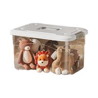 稻草熊手提透明收纳箱玩具储物箱衣服整理箱家用车用工具杂物塑料收纳盒 大号+特大号-透明