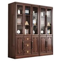 温暖一家实木书柜组合落地一体靠墙黑胡桃木收纳置物柜现代简约家用储物柜 【黑胡桃木】两门+转角+两门