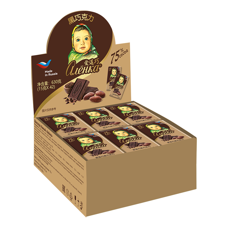 Alenka chocolate 爱莲巧75%黑巧15g*42俄罗斯进口巧克力