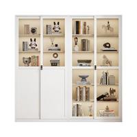 铁豹家用钢制书柜带锁推拉门防尘玻璃展示柜多层落地书架金属收纳柜子 上玻下铁移门-(高2m*宽1.0m)