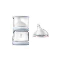 babycare歪头仿母乳防胀气玻璃奶瓶宽口径0-3月龄新生儿奶瓶 160mL-静谧蓝-S+SS(0-3月)