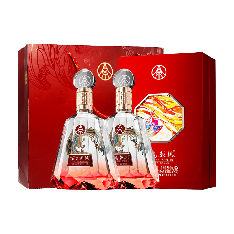  百鸟朝凤 礼盒装 浓香型白酒  2x1x500ml 包装 52度