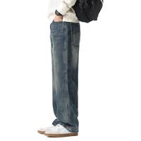 布衣传说 15oz重磅水貂绒 秋冬款牛仔裤男士直筒宽松阔腿裤拖地裤 牛仔蓝 36