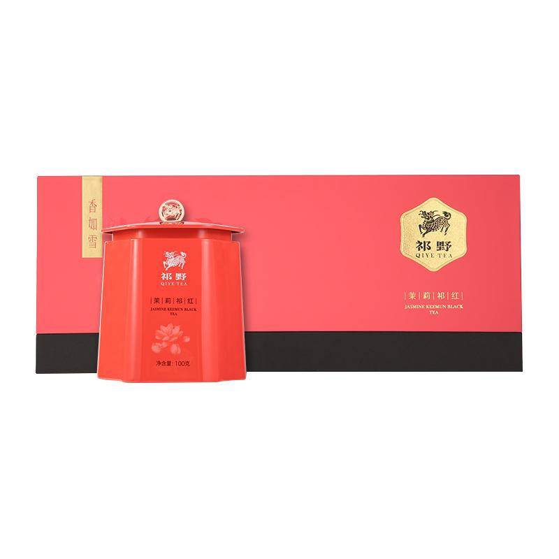 祁野 祁门红茶礼盒 浓香型花茶香味招待用茶 祁门正宗罐装茶叶 送领导岳父亲礼品 300g 茉莉祁红