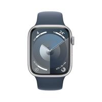 Apple 苹果 Watch Series 9 智能手表 GPS+蜂窝网络款 45mm 银色铝金属表壳 风暴蓝色橡胶表带 S/M MRP83CH/A