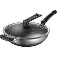 炊大皇 炒锅316不锈钢不粘锅平底煎锅少油烟双面蜂窝纹炒菜锅电磁炉